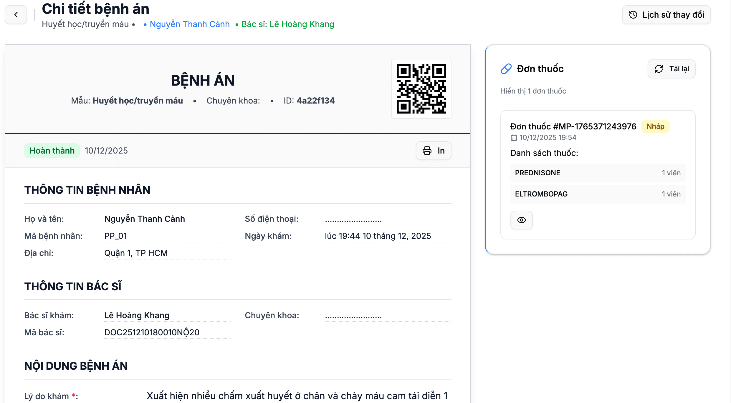 Xem thông tin bệnh án